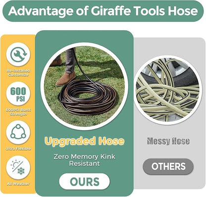 Giraffe Hybrid Garden Hose 5/8" x 100ft, Custom Length, NO Kink, Flexible, Leakproof Hose with Male to Female Fittings, 600 Burst PSI