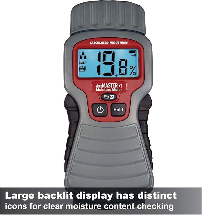 Calculated Industries 7440 AccuMASTER XT Digital Moisture Meter | Handheld |Pin Type | Backlit LCD Display | Detects Leaks, Damp and Moisture in Wood, Walls, Ceilings, Carpet and Firewood