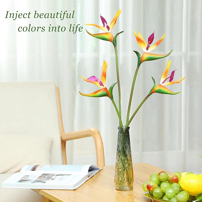 Hanaive 40 Pcs Bird of Paradise Artificial Plant 24 Inches Hawaiian Tropical Flowers Fake Rubber Strelitzia Faux Flowers Bouquet for Home Garden Office Wedding Indoor Outside Party Decor DIY (Yellow)