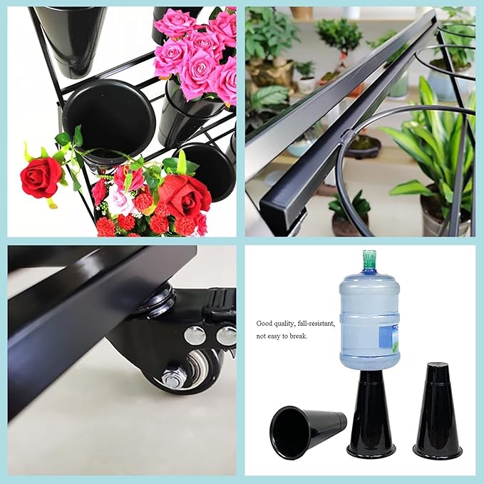 Flower Display Stand, Mobile Plant Cart shelve with Wheels, with Plastic Buckets, Easy to Install, Stepped Plant Stand, Suitable for Indoor and Outdoor Balcony Courtyard Garden Art Exhibitions ( Color