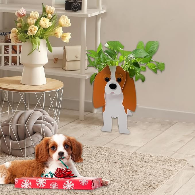 Brown King Cavalier Dog Planter Plant Pots,Cute Large Dog Flower Planter,Gifts for Pet Lovers,Unique Animal Plant Pots,Office,Indoor Outdoor Garden Decor(9.84 * 6.77 * 16in)