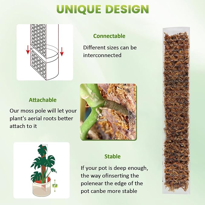 EOX 4 Pack 24" x2 + 36" x2 Plastic Moss Pole for Monstera, Large D Shaped Poles for Climbing Plants Work with Sphagnum Moss, 114 Inch Total