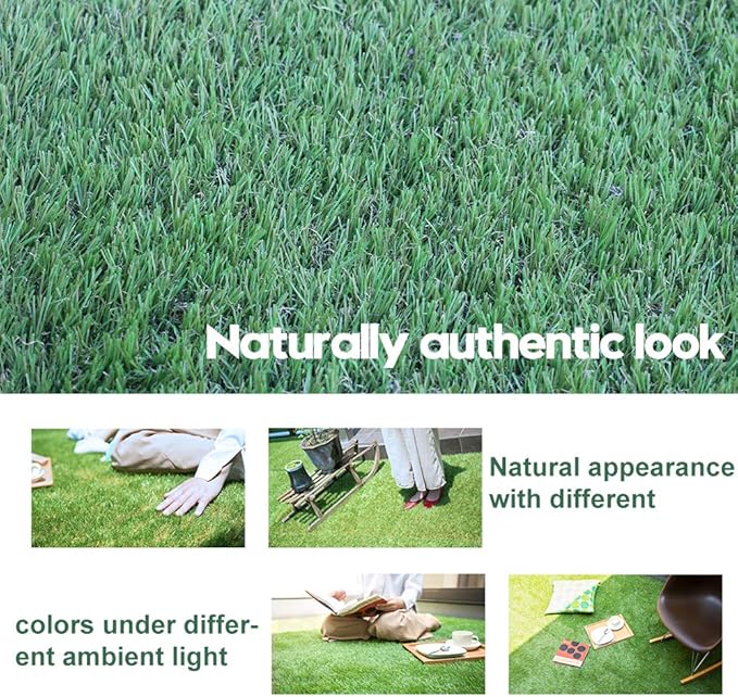 Artificial Grass Turf 5FTX39FT,1,38inch 4 Tone Realistic Synthetic Thick Fake Faux Grass Rug Astroturf Carpet Landscape for Dogs Indoor Outdoor Garden Lawn Mat, with Drainage Holes
