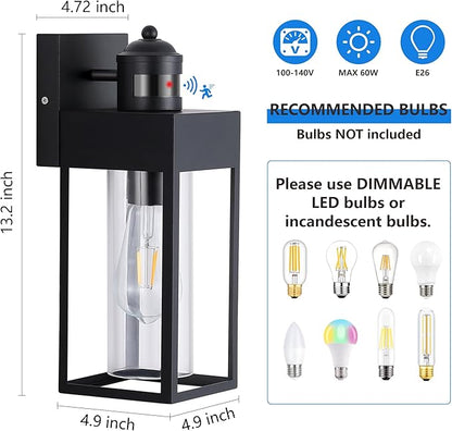 Motion Sensor Outdoor Wall Lanterns 2 Packs, Upgrade Dusk to Dawn Exterior Light Fixture, 3 Lighting Modes, Waterproof Front Porch Lights for Garage Patio Garden House Entryway, Black.