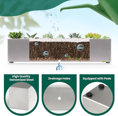 Trough Rectangle Planter Long Window Sill Planter Box Stainless Steel Window Planters Modern Succulent Planter Slivery 16 in Metal Windowsill Pot for Indoor Plants Herb Table Home Outdoor