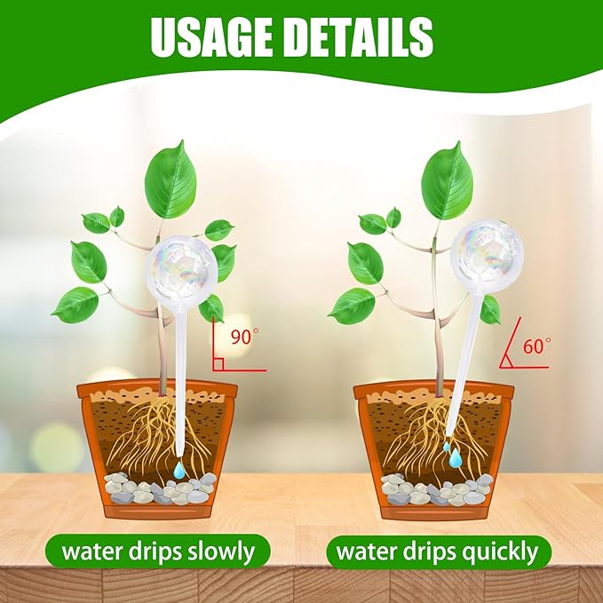 4 Pcs Large Plant Watering Globes,Self Watering Planter Insert Plant Accessories,Rainbow Gradient Glass Watering Devices for Vacation,Travel,Indoor,Outdoor,Home,Garden,10.6" L×3.15" D