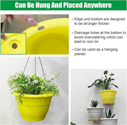 Plant Pots Set of 5 for Indoor & Outdoor Plants,10 Inch Lightweight Plastic Planters with Drainage Holes,Flower Pots for Healthy Root Growth(Yellow)