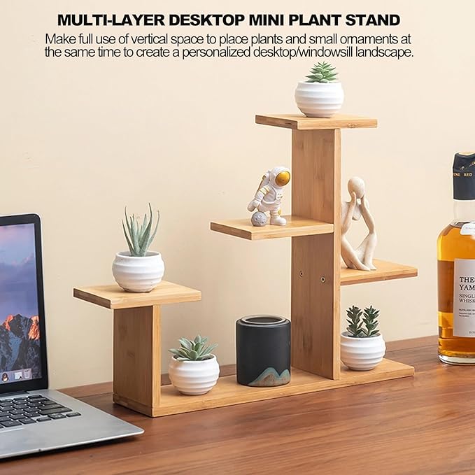 Mini Desktop Plant Stand Indoor Window Sill Flower Stand Bamboo Succulent Window Sill Stand Bracket For Home , Office, Living Room, Bedroom Plant Display(Four-layer extension)