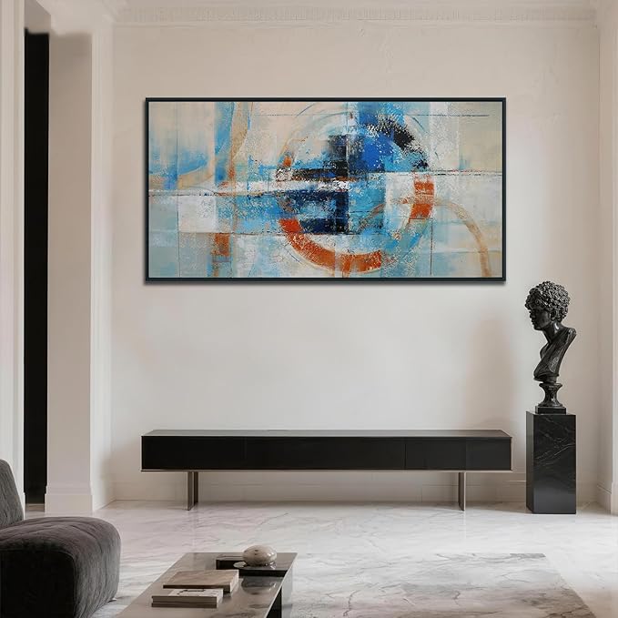 Anolyfi Black Framed Large Abstract Wall art Modern Geometric Canvas Prints Painting, Abstract Wall Art for Living Room Hallway Bedroom Dining Room Office Home Decor, 58"x29"