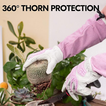 Vgo... 1-Pair Premium Geniune Goat Leather Extra-long Cuff Thornproof, Anti-abrasion, Anti-Impact Gardening Gloves (Size S, White, GA9659)