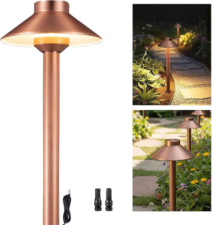 Gardenreet Brass Path Lights Copper, Low Voltage LED Landscape Pathway Lights, 12V Outdoor Waterproof Landscape Lighting(Hat) for Walkway Driveway Garden Yard Without G4 Bulb