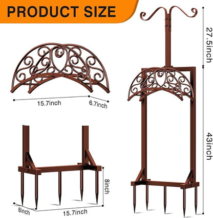 Garden Hose Holder - Upgraded Water Hose Holders for Outside with 5 Spikes & 2 Shepherds Hooks, Freestanding Hose Stand Hose Hanger Hose Storage Hose Reel Rack for Yard Lawn(Brown)
