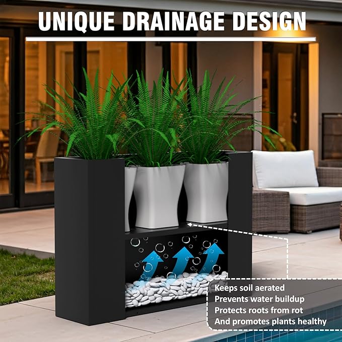 Modern Metal Planter Box 36" L x 9" W x 26" H – Rectangular Galvanized Steel Raised Garden Bed with Drainage Holes & Removable Shelf – Sleek Outdoor & Indoor Flower Planter for Patio, Yard & Porch