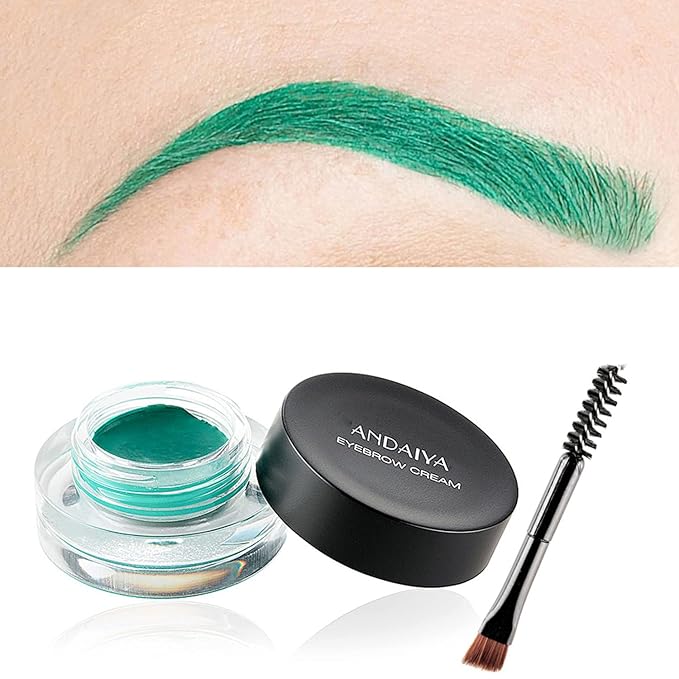 MAEPEOR 12 Colors Eyebrow Pomade Full-pigmented Long Lasting Waterproof Eyebrow Cream Gel Filling & Shaping Tinted Eyebrows Enhancers with Brush for Daily or Cosplay (10 Green)
