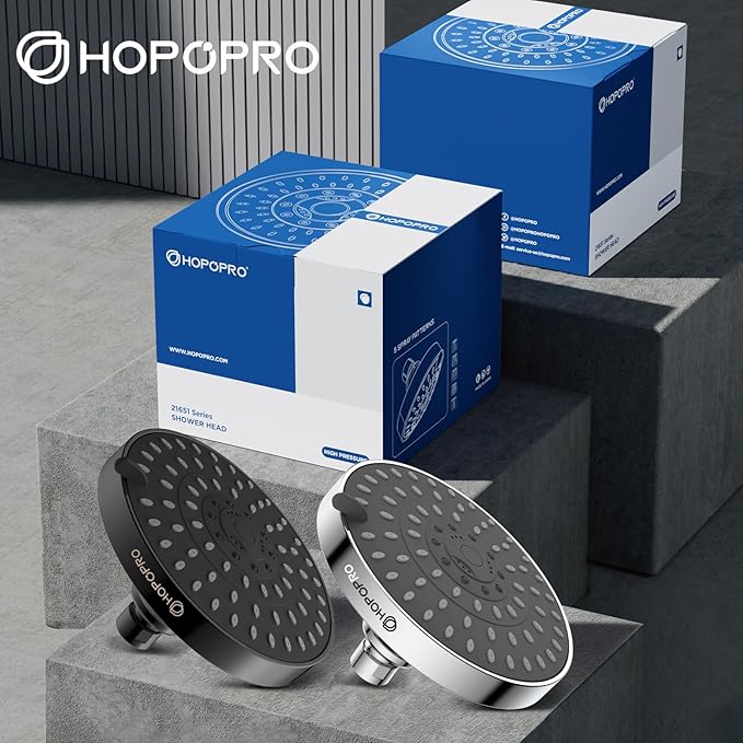 HOPOPRO 5-Mode High Pressure Shower Head - The Washington Post, NBC News, Today TV Show Recommended - High Flow Fixed Showerheads (6 Inch Matte Black)