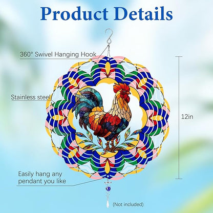 Chicken Wind Spinners Outdoor, Chicken Gifts for Women Men Mom Dad, Hanging Wind Sculptures Spinners for Christmas, 12 inch Outdoor Indoor Hanging Ornament for Garden Porch Backyard Lawn