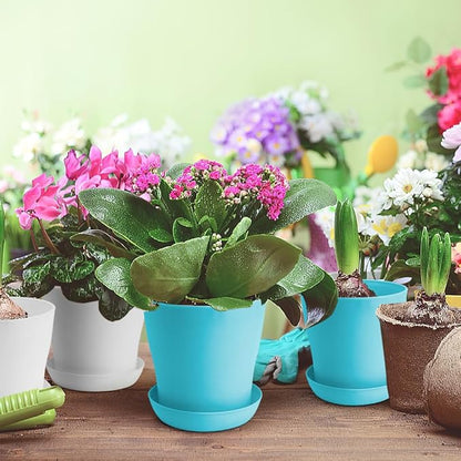 4 inch Plant Pots 10 pcs Flower Pots for Indoor Plants Pots small Succulent Pots with Drainage Plastic Mini Flower Pots Herb Garden Planter Indoor Herb Plants Nursery Pots for Plants white & blue