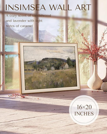 InSimSea Framed Canvas Wall Art Prints, Framed Canvas Art Wall Decor, Abstract Serene Countryside Scene Wall Prints, Mid Century Modern Decor for Living Room Bedroom Office 16x20In