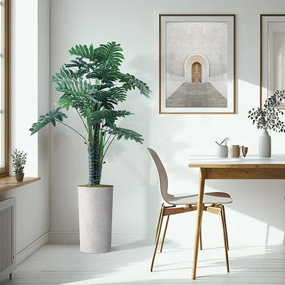 Artificial Tree in White Marble Effect Planter, Fake Philodendron Tree Silk Tree for Indoor and Outdoor Home Decoration - 70" Overall Tall (Plant Pot Plus Tree)