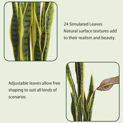3FT-2PCS Artificial Snake Plant, 32 PVC Lifelike Leaves, 35in Faux Sansevieria for Indoor Home & Garden Decor, Potted Mother-in-Law's Tongue Plants, Yellow