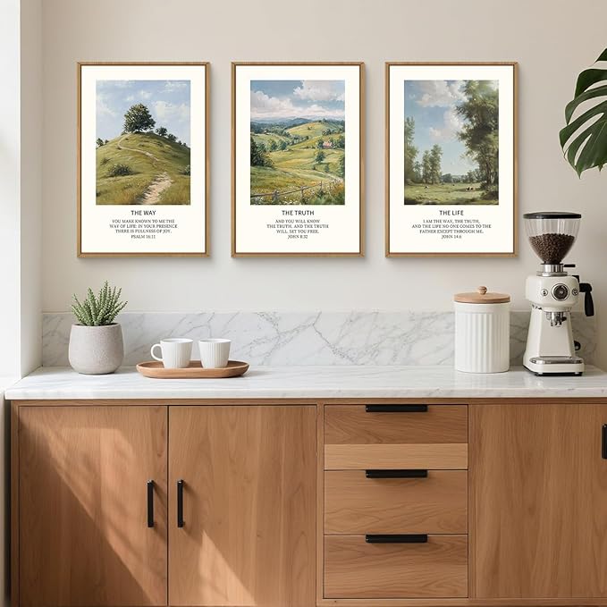 Large Christian Bible Framed Canvas Wall Art Set,Jesus Verse Vintage Wall Decor,Nature Scripture Landspaces Art Prints,Religious Artwork for Living Room,Dining Room,Farmhouse-16 x24 x3