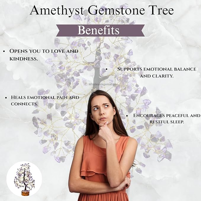 Amethyst Crystal Tree with Golden Wire – Handcrafted Gemstone Bonsai for Positive Energy, Healing & Elegant Home Decor