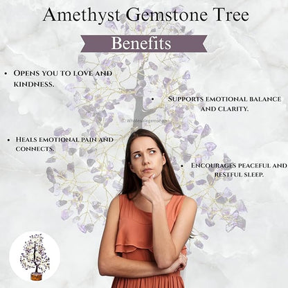 Amethyst Crystal Tree with Golden Wire – Handcrafted Gemstone Bonsai for Positive Energy, Healing & Elegant Home Decor
