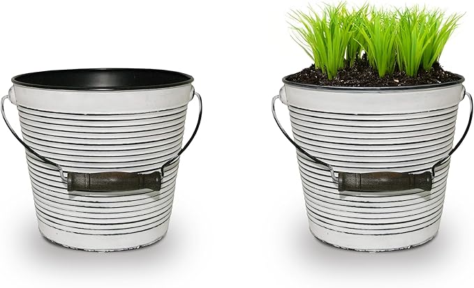 Headwind Vintage Collection Rustic White Ribbed Planters –Charcoal Flower Pots 10 Inch Indoor Plant Pots Bucket for Peace Lily, Pothos, & Lavender, Petunias, Basil Plant for Outdoor by Robert Allen