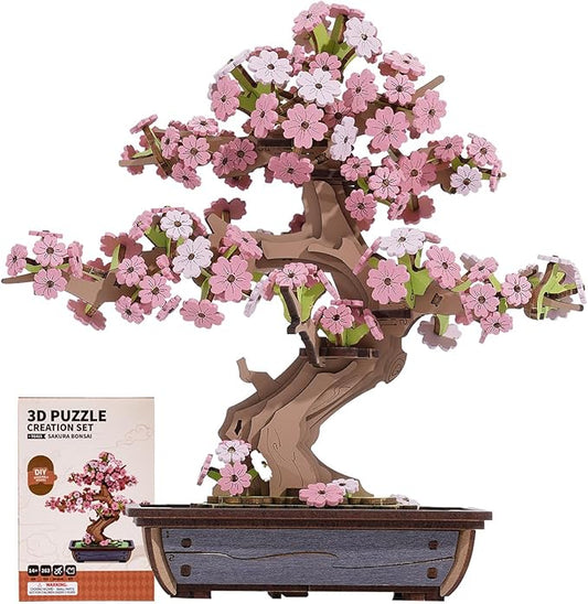 Rowood 3D Wooden Puzzles for Adults,DIY Cherry Blossom Bonsai Tree Botanical Collection Building Set,Craft Kit Gift for Adults on Christmas Birthday ThanksgivingDay-Sakura Bonsai