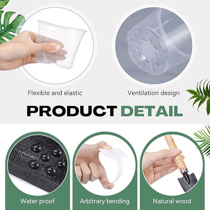 83 Pcs Garden Supplies Tools Kit, 4 Inch Clear Plastic Plant Pots with Transplanting Mat, Trowel Cultivator Rake Set, Label & Glove, Succulent Tools Gift for Plant Lovers Accessory