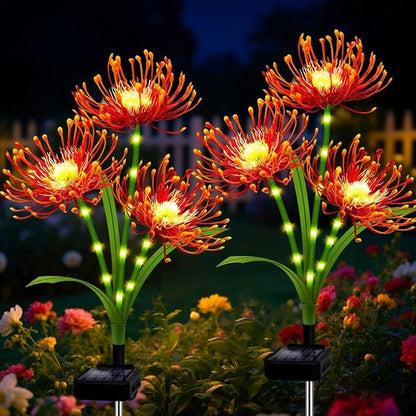 Solar Garden Flower Lights Outdoor,2 Pack 6-Head Orange Spider Lily Waterproof with Glowing Stems,Elegant Yard & Patio Decor,Ideal Thanksgiving,Christmas & Gardening Gifts for Women,Mothers & Grandma