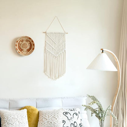 Mkono Macrame Wall Hanging Art Woven Boho Home Décor, Geometric Beautiful Yarn Tapestry Wall Decor for Bedroom, Nursery, Apartment, Dorm Decoration, Christmas Gift for Teen Girl Mom, 17" W x 33" L