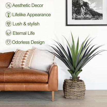 3ft Artificial Spiked Agave Plant, 36" Faux Agave Plants Indoor Small Floor Plant Perfect for Front Porch, Patio, Indoor Outdoor Home, Office Decor 1pcs