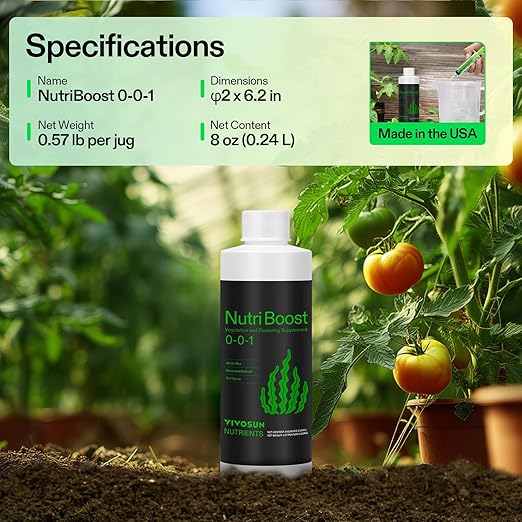 VIVOSUN Seaweed and Kelp Fertilizer, Concentrated Plant Additive NutriBoost (0-0-1), All-Purpose Liquid Food for All Growing Stages, for Trees, Vegetables, Flowers, Fruits, Lawn, Plants, 8 Ounces