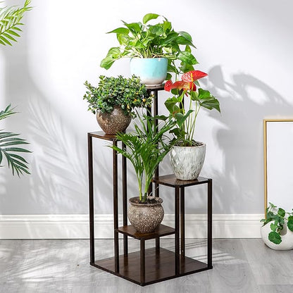 COPREE Bamboo 4 Tiers Plant Stands, Planter Pot Holder Shelf, Indoor Outdoor Flower Display Organizer Storage Rack, Heavy Duty Planter Shelving Unit