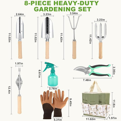 Gardening Tools 9 Piece Heavy Duty Rust-Proof Gardening Tool Set with Storage Bag and Anti-Slip Rubber Gloves, Ideal Gardening Gifts for Mothers and Women
