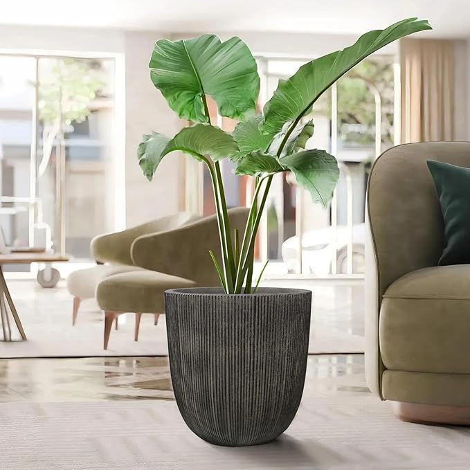 14.8"H Tall Round Plastic Planter for Indoor Outdoor Plants, Large Indoor Outdoor Plant Pots with Drainage Hole and Plug, Flower Pots for Plants, Modern Planter for Home Garden Patio,Vintage Black