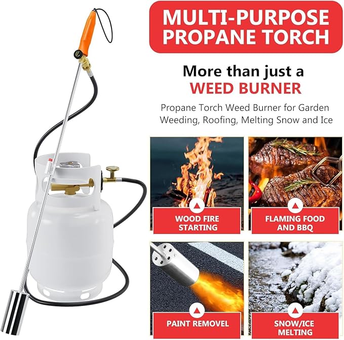 Weed Torch Propane Burner with High Output, Propane Torch Weed Burner with Igniter,Weed Torch for Outdoor Weeding (Orange With 10FT Hose)