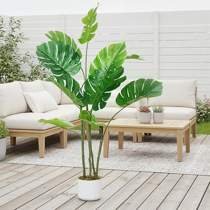 4FT Artificial Monstera Plant - Realistic Fake Tropical Palm Tree for Home Decor - Large Faux Monstera Deliciosa with Bendable Stems - Indoor Outdoor UV Resistant