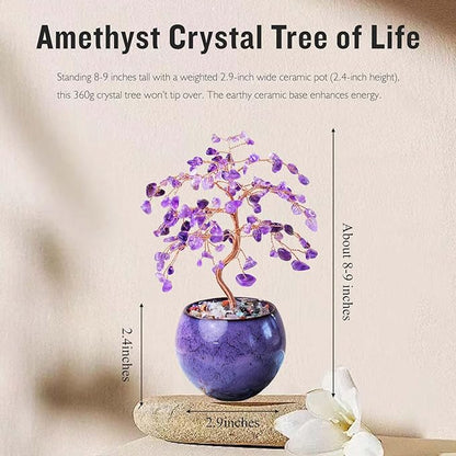 Runyangshi Amethyst Crystal Tree of Life - 8" Large Natural Chakra Healing Crystal Tree, Bringing Money, Good Luck, Positive Energy for Home Decor, Feng Shui Gifts, Office Desk Ornament
