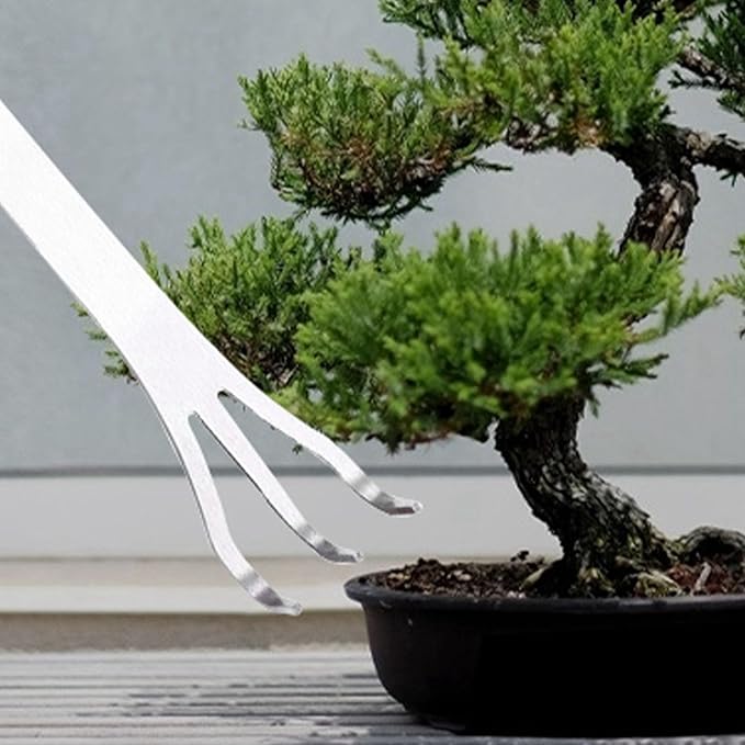 Bonsai Rake, 3 Prong Bonsai Tree Tools Stainless Steel Loosen Soil Root Rake with Ergonomic Handle Lightweight Gardening Plants Soil Farming Garden Lawn Tree Tools
