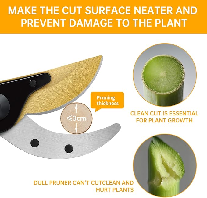 Titanium Bypass Pruning Shears, Rust-Resistant Coated Hand Pruners with Ergonomic Handles, Heavy Duty Garden Hedge Clippers Tools for Bonsai Scissors & Loppers