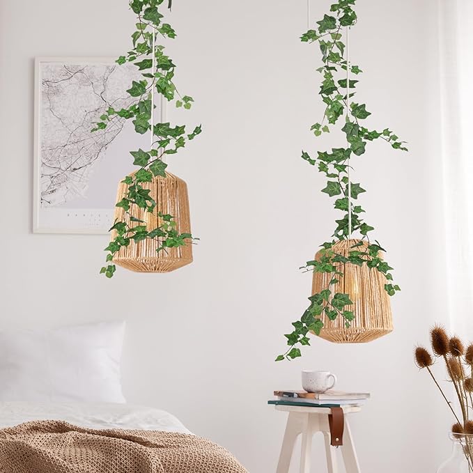 2 Strands Artificial Ivy Vines Garland, Fake Vines for Bedroom with Silk Green Leaves Faux Ivy Garland Greenery, Christmas Home Classroom Decor Garden Wedding Party Wall Aesthetic