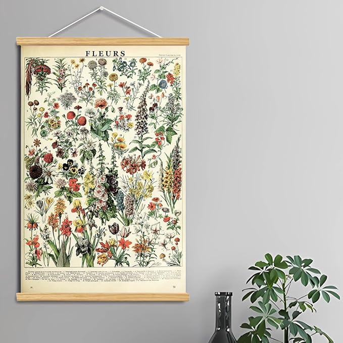 Vintage Flowers Poster Hanger Frame, Plant Floral Reference Chart Wall Decor Cottagecore Room Decor Aesthetic, Retro Style Wall Decor Art Painting Prints. (plant B, 18L x 12W)