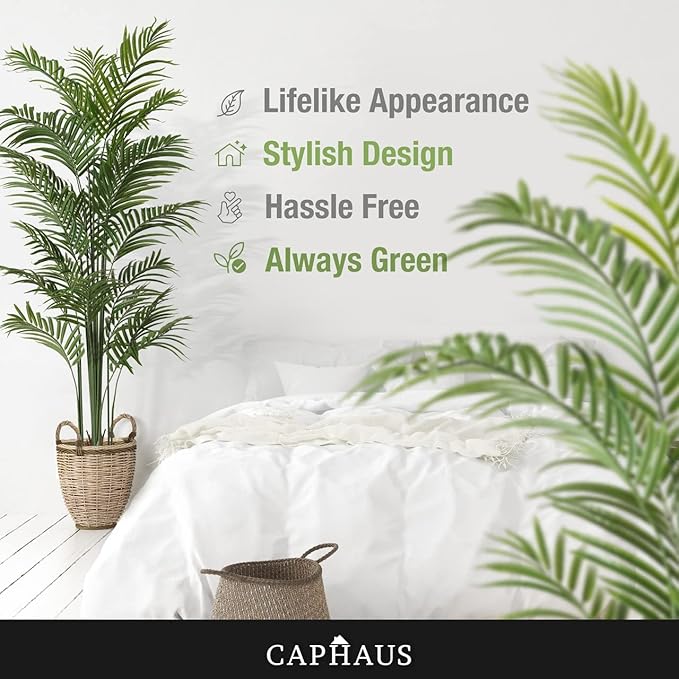 CAPHAUS 6FT Artificial Palm Tree Potted, Realistic Fake Palm Plant for Indoor & Outdoor, UV Resistant Low Maintenance Faux Tree for Home Office, Living Room, Covered Patio Decor