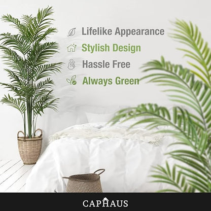CAPHAUS 6FT Artificial Palm Tree Potted, Realistic Fake Palm Plant for Indoor & Outdoor, UV Resistant Low Maintenance Faux Tree for Home Office, Living Room, Covered Patio Decor