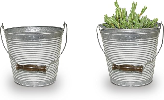 Headwind Vintage Collection Ribbed Planters – White Wash Flower Pots 10 Inch Indoor Plant Pots Bucket for Peace Lily, Pothos, & Lavender, Petunias, Basil Plant for Outdoor by Robert Allen