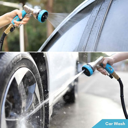 HOSUN Garden Hose Nozzle Sprayer Heavy Duty, 100% Metal Water Hose Nozzle with 8 Spray Patterns, High Pressure Hose Spray Nozzle with Non-Slip Grip for Watering Plant & Lawn, Washing Car & Pet, Blue