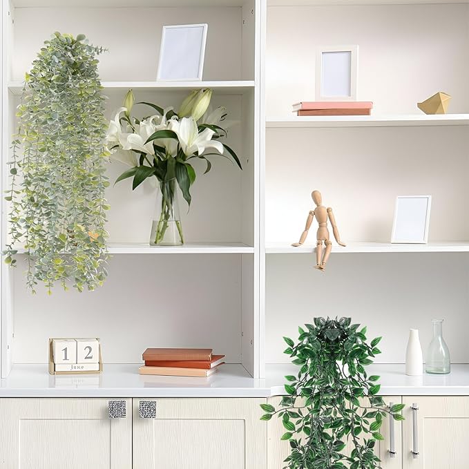 8 Pcs Artificial Hanging Plants Fake Hanging Ferns Plastic Faux Plants for Wall Room Garden Garland Indoor Outdoor Decor No Basket (Eucalyptus,Mandala Vine)