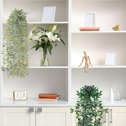 8 Pcs Artificial Hanging Plants Fake Hanging Ferns Plastic Faux Plants for Wall Room Garden Garland Indoor Outdoor Decor No Basket (Eucalyptus,Mandala Vine)
